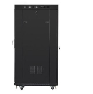 Szafa instalacyjna rack stojąca 19 cali 27u 800x1000 czarna drzwi szklane LCD (flat pack) Lanberg