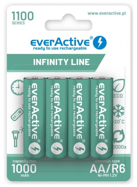 Akumulatory R6/AA 1100 mAH, blister 4 SZT. INFINITY LINE, technologia ready to use EverActive