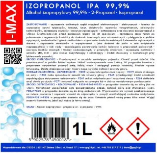 Alkohol izopropylowy Izopropanol IPA I-MAX 99,9% 1L GSG24