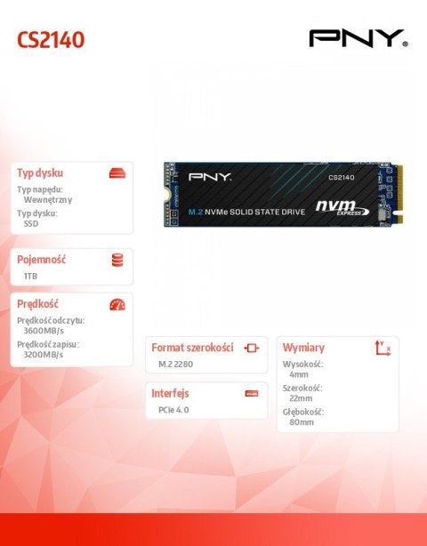 Dysk SSD CS2140 1TB M.2 2280 PNY