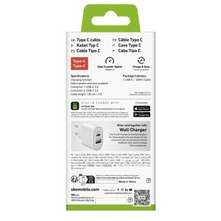 Kabel przewód USB-C PD 25W 1 m - biały SBS