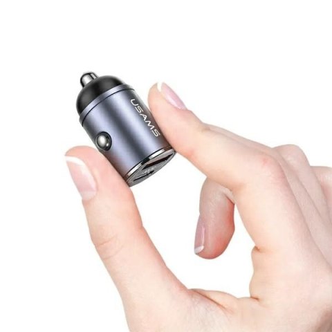 Ładowarka samochodowa 30W 1xUSB+1xUSB-C C38 Fast Charge Stalowa USAMS