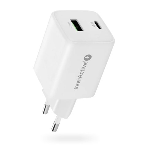 Ładowarka sieciowa GaN 1X USB, 1X USB-C 45W QC4+ PD Biała EverActive