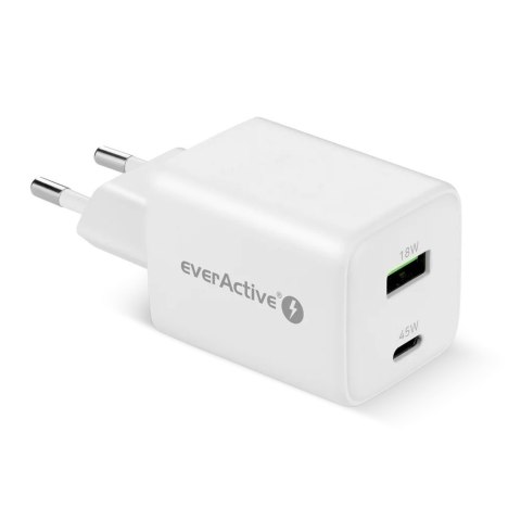 Ładowarka sieciowa GaN 1X USB, 1X USB-C 45W QC4+ PD Biała EverActive