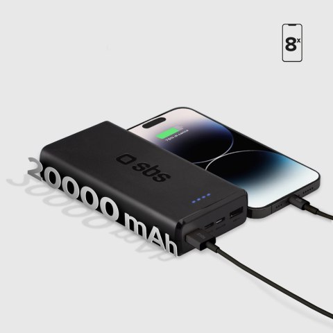 Powerbank 20000 mAh USB-A USB-C - czarny SBS