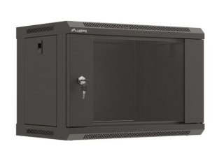 Szafa instalacyjna rack wisząca 19" 6U 540x350 czarna drzwi przeszklone ( flat pack) Lanberg