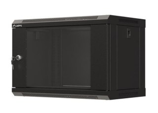 Szafa instalacyjna rack wisząca 19" 6U 540x350 czarna drzwi przeszklone ( flat pack) Lanberg