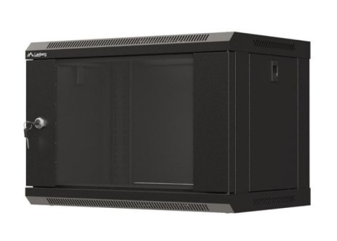 Szafa instalacyjna rack wisząca 19" 6U 540x350 czarna drzwi przeszklone ( flat pack) Lanberg