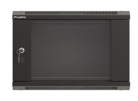 Szafa instalacyjna rack wisząca 19" 6U 540x350 czarna drzwi przeszklone ( flat pack) Lanberg