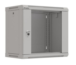 Szafa instalacyjna rack wisząca 19" 9U 540x350 szara drzwi przeszklone ( flat pack) Lanberg