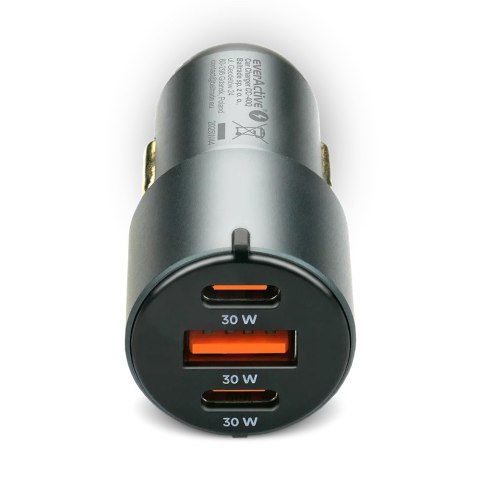 Ładowarka samochodowa CC-40Q QC3.0 60W 1X USB 2X USB-C PD czarna EverActive