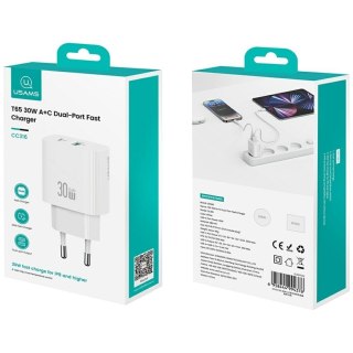 Ładowarka sieciowa 30W 1xUSB-C 1xUSB-A Fast charging Biała USAMS