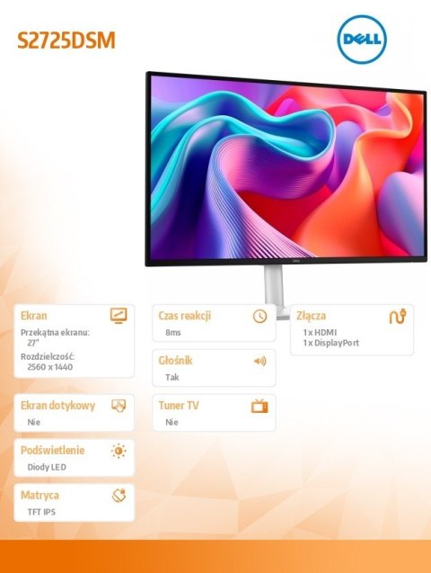 Monitor 27 cali S2725DSM QHD IPS/2560x1440/HDMI/DP/3Y Dell