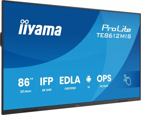 Monitor 86 cali TE8612MIS-B4AG 40pkt,IPS,4K,24/7,7H, ANDROID 14, RK3576, 8/128GB, EDLA, Essential IIYAMA