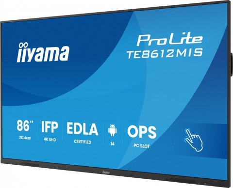 Monitor 86 cali TE8612MIS-B4AG 40pkt,IPS,4K,24/7,7H, ANDROID 14, RK3576, 8/128GB, EDLA, Essential IIYAMA