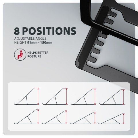 STND-LAB Podstawa do laptopów aluminiowa 10-17,3 cala 8 regulowanych pozycji, Czarna AXAGON