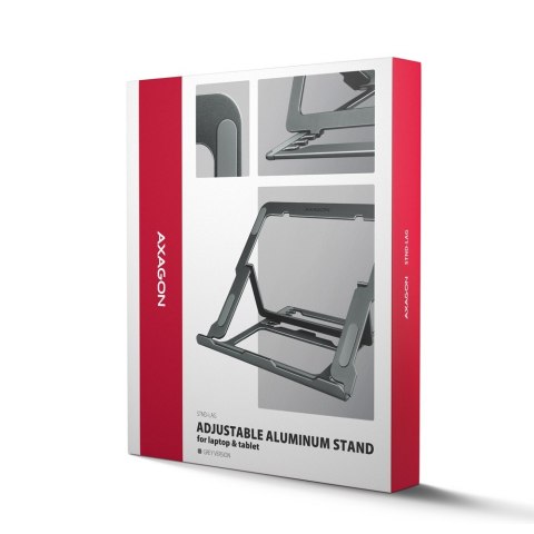 STND-LAG Podstawa do laptopów aluminiowa 10-17,3 cala 8 regulowanych pozycji, Szara AXAGON