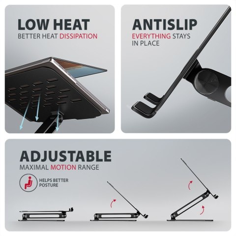 STND-LQB Podstawka do laptopów aluminiowa 10-17,3 cala regulowane kąty nachylenia, Czarna AXAGON