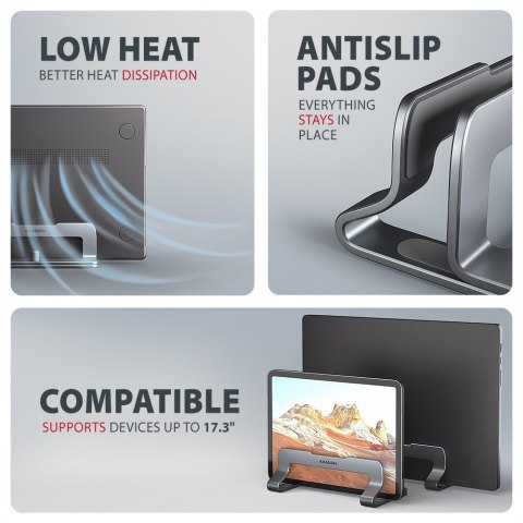 STND-VG Podstawa do laptopów aluminiowa 10-17,3 cala pionowa, Szara AXAGON