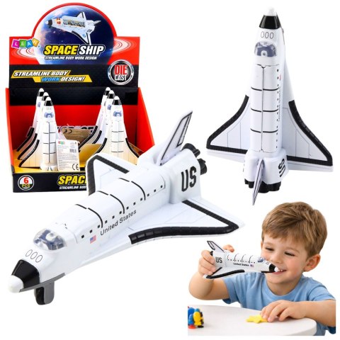 Statek Kosmiczny Metalowy Napęd Pull-Back Otwierany Biały LEAN Toys
