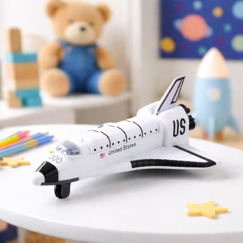 Statek Kosmiczny Metalowy Napęd Pull-Back Otwierany Biały LEAN Toys