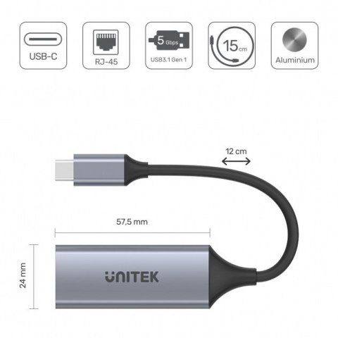 Adapter USB-C 3.1 GEN 1 RJ45; 1000 Mbps; U1312A Unitek