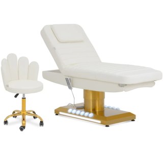 Fotel kosmetyczny SPA podgrzewany z krzesłem 3 silniki 200 kg SAVONA - biało złoty Physa