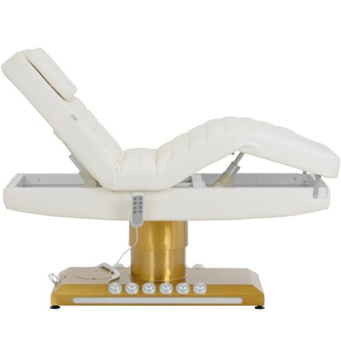 Fotel kosmetyczny SPA podgrzewany z krzesłem 3 silniki 200 kg SAVONA - biało złoty Physa