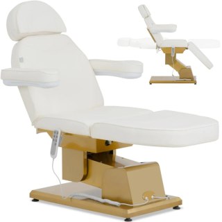Fotel kosmetyczny podgrzewany do masażu tatuażu APRILIA - biało złoty Physa