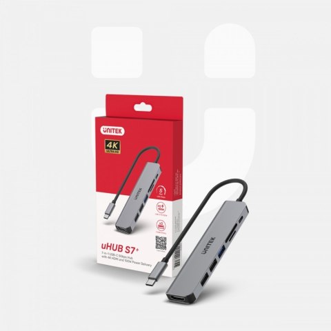 HUB USB-C 7w1 Aluminium PD 100W ; 5 Gbps ; HDMI 4K Unitek