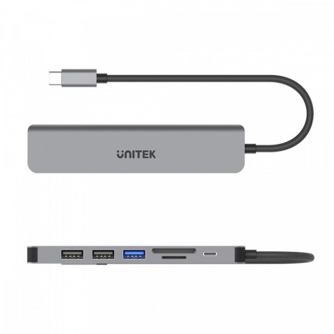 HUB USB-C 7w1 Aluminium PD 100W ; 5 Gbps ; HDMI 4K Unitek