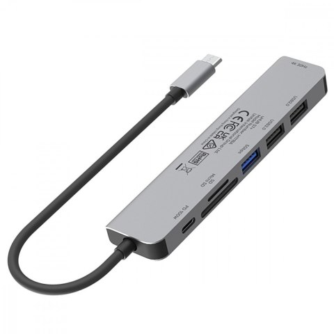 HUB USB-C 7w1 Aluminium PD 100W ; 5 Gbps ; HDMI 4K Unitek
