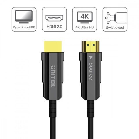 Kabel Optyczny HDMI 2.0 15m AOC 4K60Hz C11072BK-15M Unitek