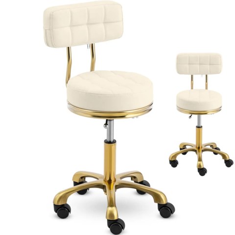 Krzesło taboret hoker kosmetyczny z oparciem na kółkach do 150 kg GELA beżowo złoty Physa