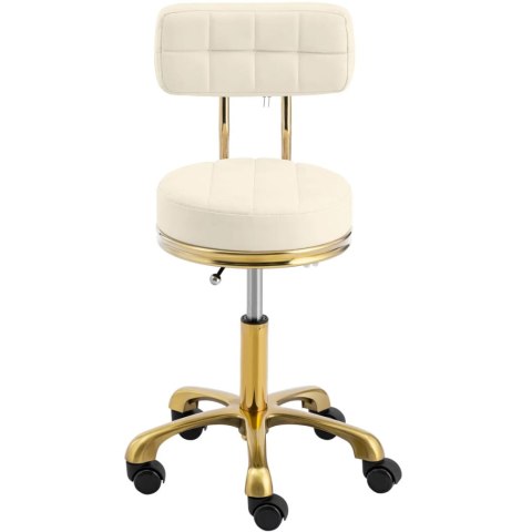 Krzesło taboret hoker kosmetyczny z oparciem na kółkach do 150 kg GELA beżowo złoty Physa
