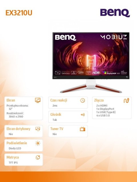 Monitor 32 cale EX3210U 4K LED 2ms/IPS/4K/HDMI/DP/GŁOŚNIKI Benq