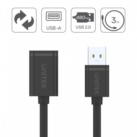 Przedłużacz USB 2.0 AM-AF, 0.5m; Y-C447GBK Unitek