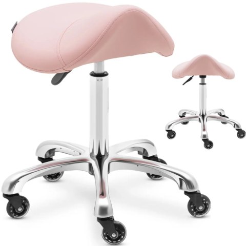 Taboret stołek hoker kosmetyczny siodłowy na kółkach do 150 kg YORK - pudrowy róż Physa