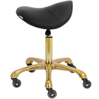 Taboret stołek kosmetyczny siodłowy na kółkach do 150 kg YORK - czarno złoty Physa