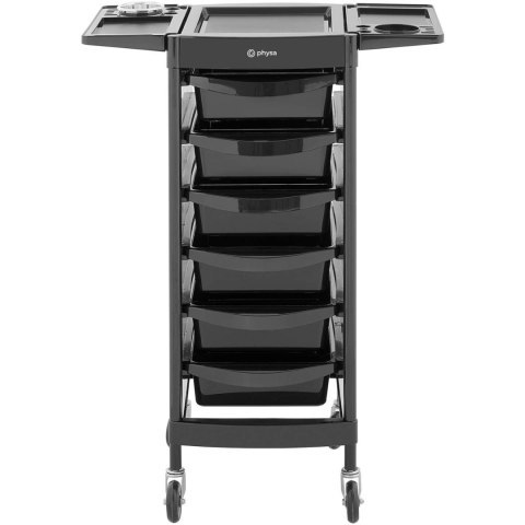 Wózek pomocnik fryzjerski z uchwytem na suszarkę 6 szuflad półka 420 x 390 mm Physa