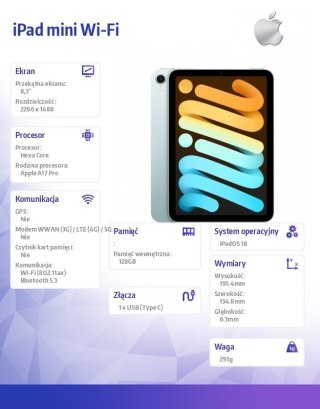 IPad mini Wi-Fi 128GB Niebieski Apple