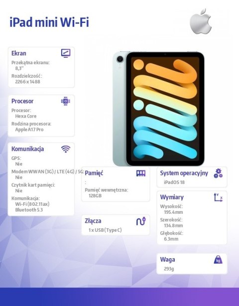IPad mini Wi-Fi 128GB Niebieski Apple