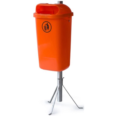 Kosz uliczny miejski pojemnik na śmieci na słupek lub ścianę DIN 50L - pomarańczowy Europlast Austria