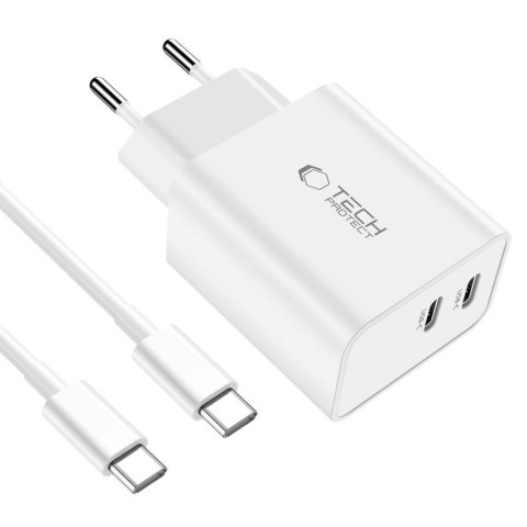 Ładowarka sieciowa C35W 2x USB-C z kablem USB-C 35W - biała Tech-Protect