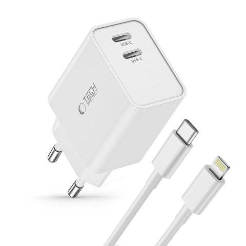 Ładowarka sieciowa C35W 2x USB-C z kablem USB-C - iPhone Lightning - biała Tech-Protect