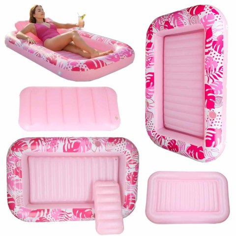 Materac dmuchany do pływania, leżak do opalania z poduszką różowy Kik Sp. z o. o. Sp. k.