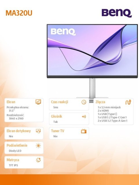 Monitor 31.5 cala MA320U 4K LED 5ms/60Hz/IPS Benq