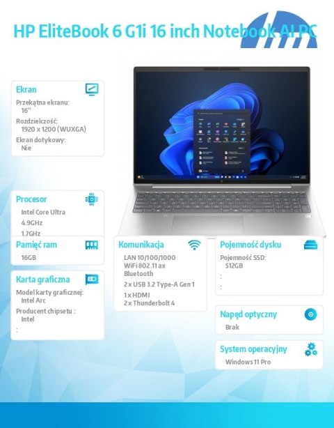 Notebook EliteBook 6 G1i U5-225H 512GB/16GB/W11P/16.0 C51GLET HP Inc.
