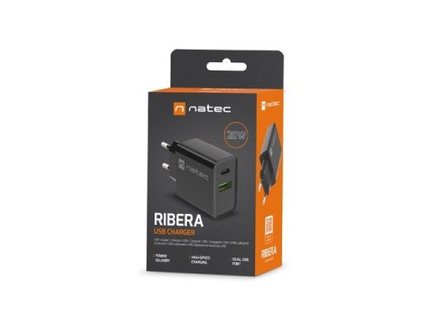 Ładowarka sieciowa Ribera 1x USB-A + 1x USB-C 20W Czarna Natec