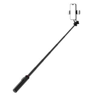 Selfie stick teleskopowy z pilotem + 2x lampka LED stojak tripod na telefon 1.3m aluminium - czarny HURTEL